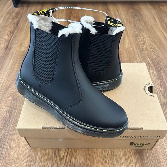 Dr Martens Dorrian black fur ankle Chelsea boots booties shoes women’s 7 new - Picture 8 of 9